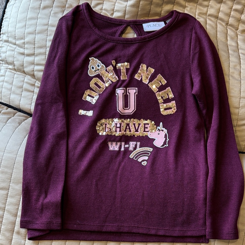 The Children's Place Maroon Long Sleeve Tee with Fun Graphic